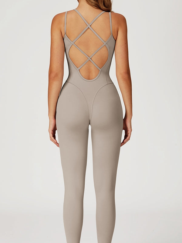 BUYCO Female Fitted Cross Back Flare Jumpsuit