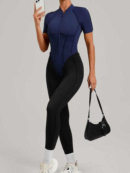 BUYCO Female Contrast Color Backless Stitch Zipper Jumpsuit