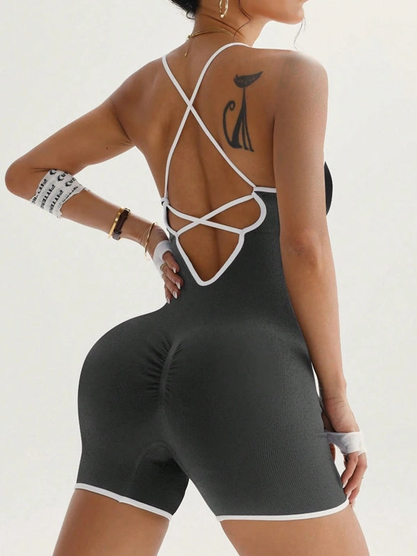 BUYCO Female Contrast Color Cross Back Romper