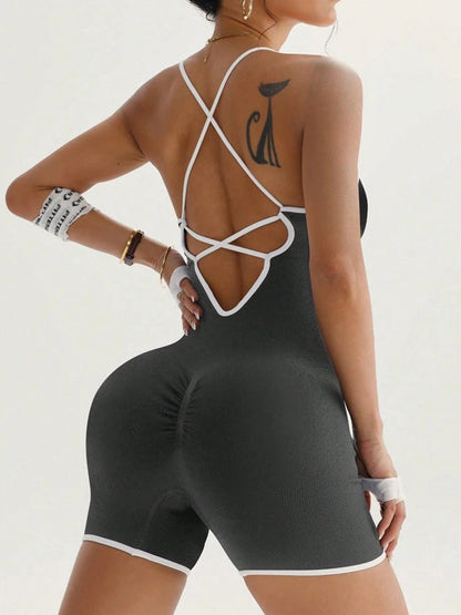 BUYCO Female Contrast Color Cross Back Romper