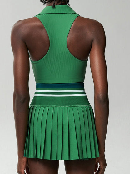 BUYCO Female V-Collar Pleated 2 In 1 Tennis Skirts Suit