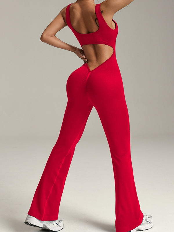 BUYCO Female Deep V Back Flare Jumpsuit