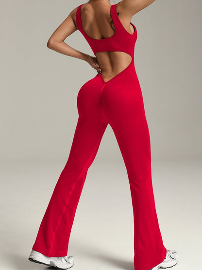BUYCO Female Deep V Back Flare Jumpsuit