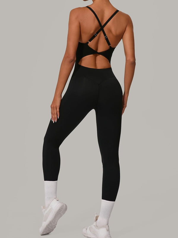 BUYCO Female Fitted Cross Back U Collar Jumpsuit