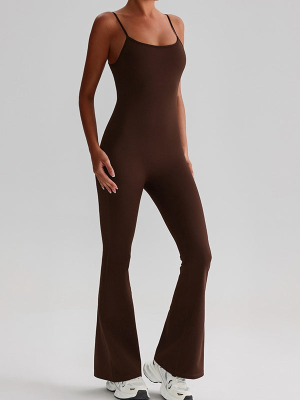 BUYCO Female U Collar Backless Flare Jumpsuits