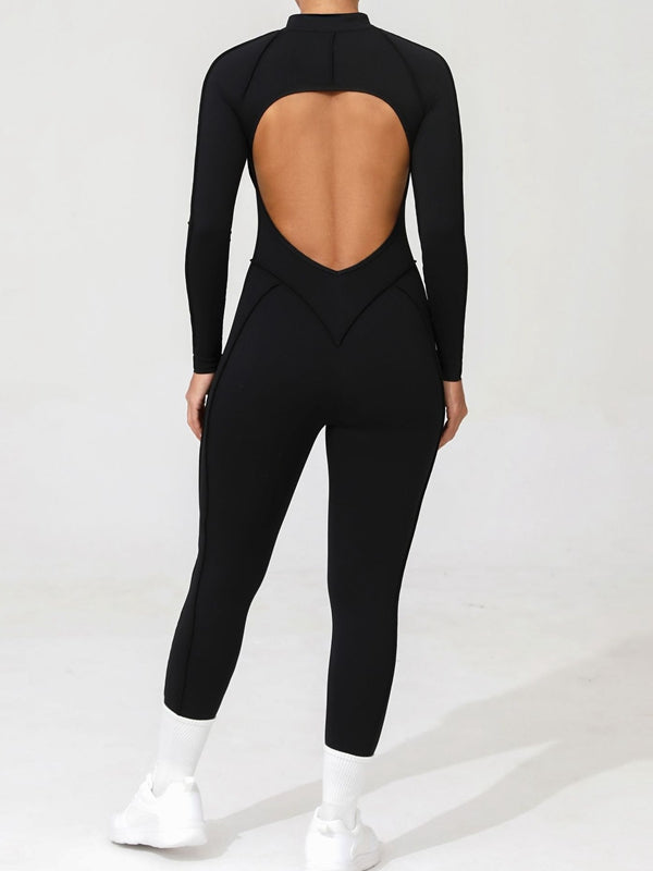 BUYCO Female Fitted Backless Zipper Ruched Back Jumpsuit
