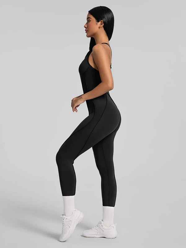 BUYCO Female Fitted Cross Backless Stitch Performance Jumpsuit