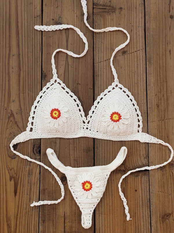 BUYCO Female Flower Hand-knitted Bikini Set