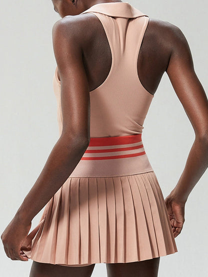 BUYCO Female V-Collar Pleated 2 In 1 Tennis Skirts Suit