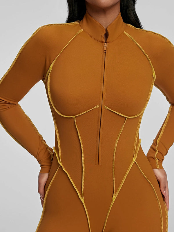 BUYCO Female Fitted Backless Zipper Contrast Color Stripes Jumpsuit