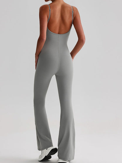 BUYCO Female U Collar Backless Flare Jumpsuits