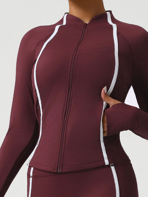 BUYCO Female Contrast Color Stripes Pocket Zipper Jacket