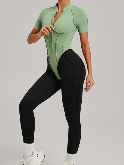 BUYCO Female Contrast Color Backless Stitch Zipper Jumpsuit