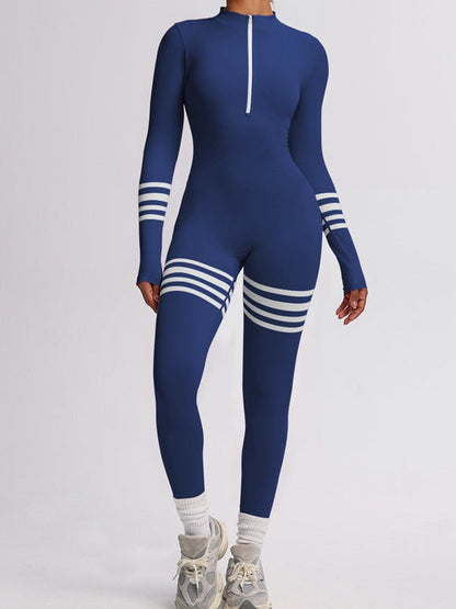 BUYCO Female Fitted Contrast Color Stripes Zipper Jumpsuit