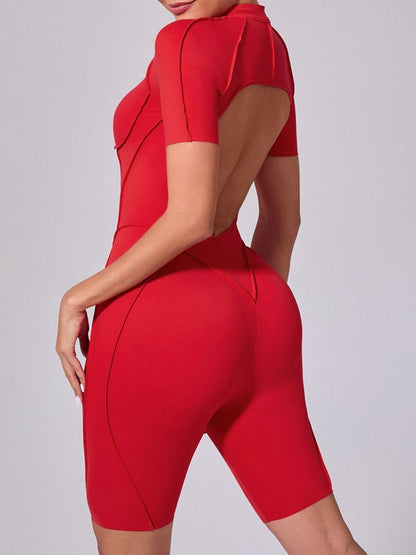 BUYCO Female Fitted Backless Zipper Ruched Back Jumpsuit