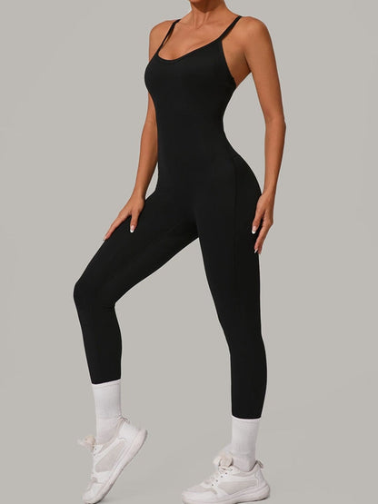 BUYCO Female Fitted Cross Back U Collar Jumpsuit