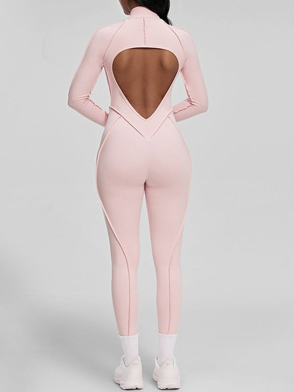 BUYCO Female Fitted Backless Zipper Ruched Back Jumpsuit