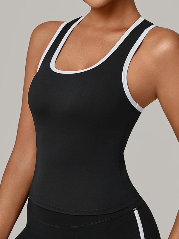 BUYCO Female Contrast Color Stripe Herat-shape Collar Tank