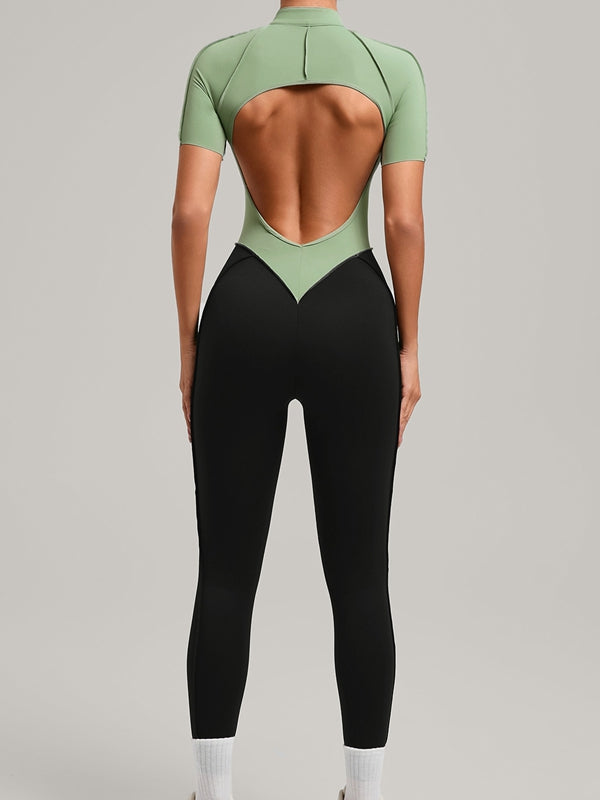 BUYCO Female Contrast Color Backless Stitch Zipper Jumpsuit