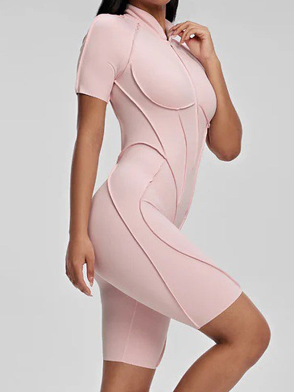 BUYCO Female Fitted Backless Zipper Ruched Back Jumpsuit