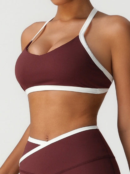 BUYCO Female Fitted Contrast Color Stripe Cross Back Sports Bras