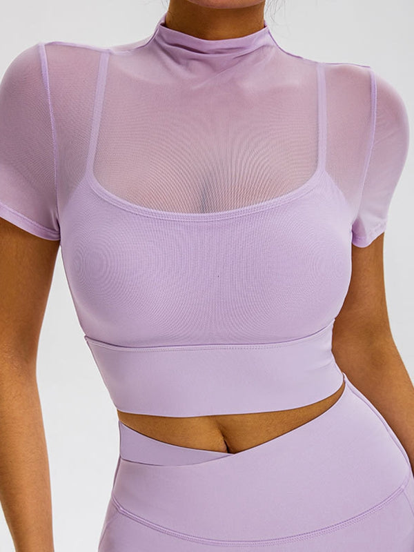 BUYCO Female Fitted Sheer Mesh Cropped Short Sleeves