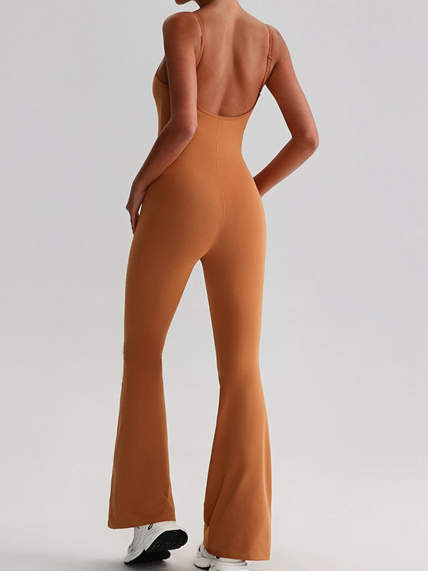 BUYCO Female U Collar Backless Flare Jumpsuits