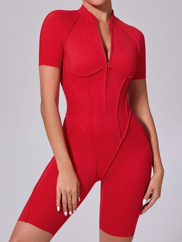 BUYCO Female Fitted Backless Zipper Ruched Back Jumpsuit