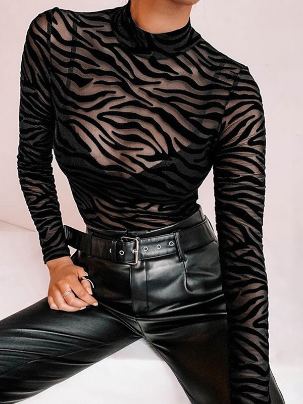 BUYCO Female Leopard Print Mesh Bodysuit