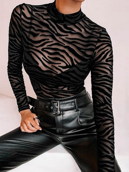BUYCO Female Leopard Print Mesh Bodysuit