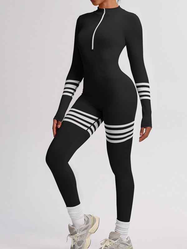 BUYCO Female Fitted Contrast Color Stripes Zipper Jumpsuit