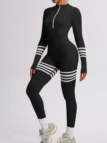 BUYCO Female Fitted Contrast Color Stripes Zipper Jumpsuit