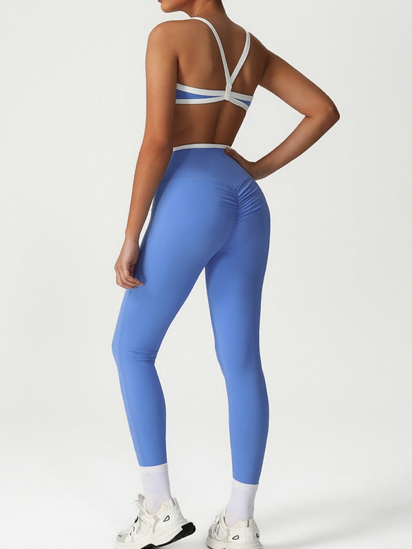 BUYCO Female Fitted Contrast Color Stripe Cross Back Sports Bras