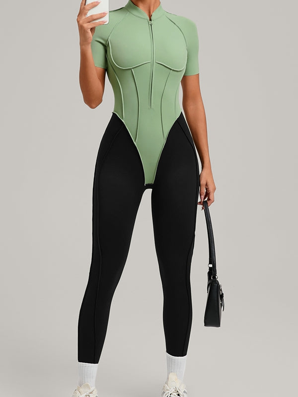 BUYCO Female Contrast Color Backless Stitch Zipper Jumpsuit