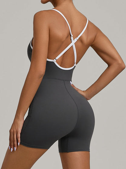 BUYCO Female Contrast Color Stripes Cross Back Romper