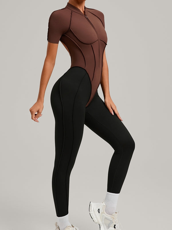 BUYCO Female Contrast Color Backless Stitch Zipper Jumpsuit