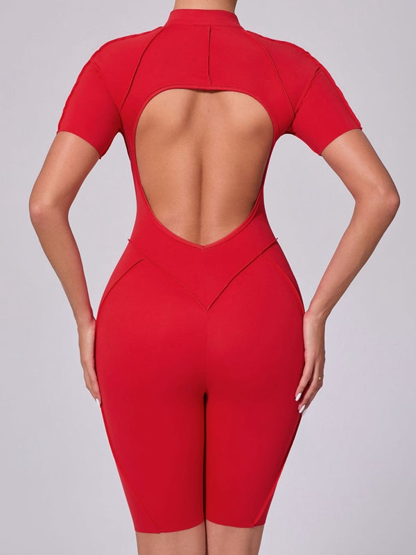 BUYCO Female Fitted Backless Zipper Ruched Back Jumpsuit