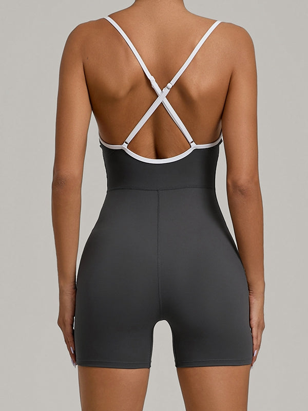 BUYCO Female Contrast Color Stripes Cross Back Romper