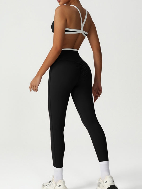 BUYCO Female Fitted Contrast Color Stripe Cross Back Sports Bras