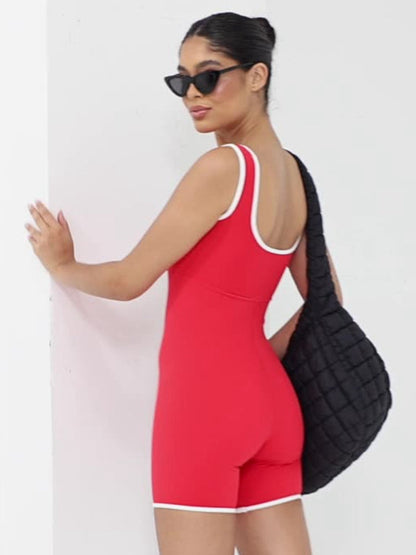BUYCO Female U Collar Contrast Color Stripes Backless Romper
