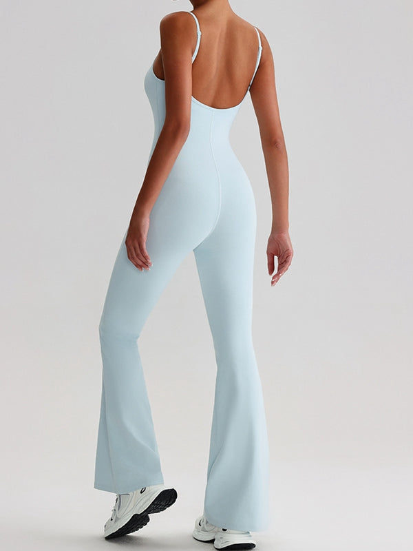 BUYCO Female U Collar Backless Flare Jumpsuits