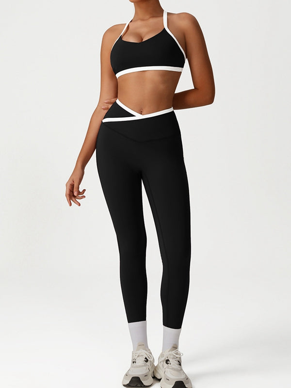 BUYCO Female Fitted Contrast Color Stripe Cross Back Sports Bras