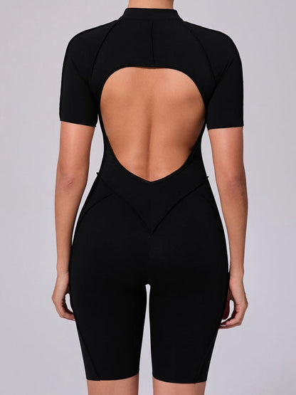 BUYCO Female Fitted Backless Zipper Ruched Back Jumpsuit