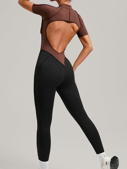 BUYCO Female Contrast Color Backless Stitch Zipper Jumpsuit