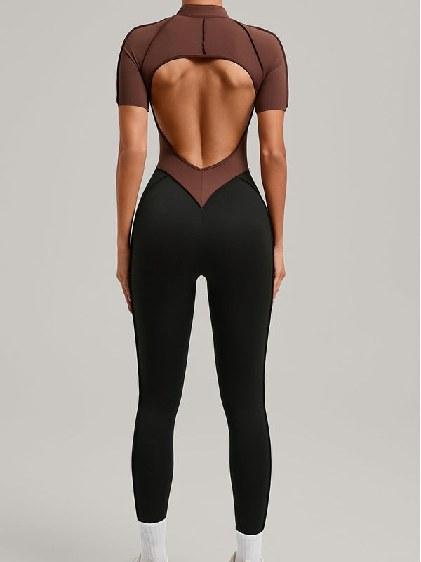 BUYCO Female Contrast Color Backless Stitch Zipper Jumpsuit
