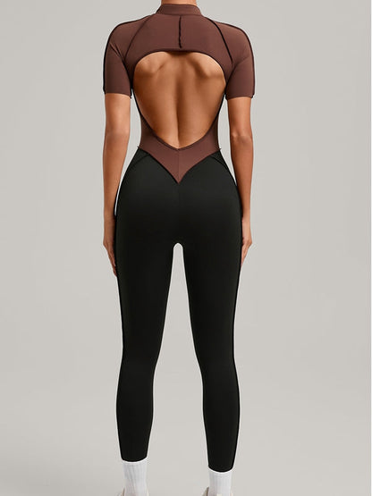 BUYCO Female Contrast Color Backless Stitch Zipper Jumpsuit