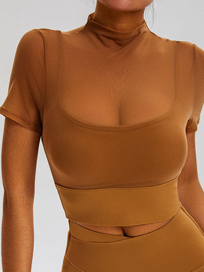 BUYCO Female Fitted Sheer Mesh Cropped Short Sleeves