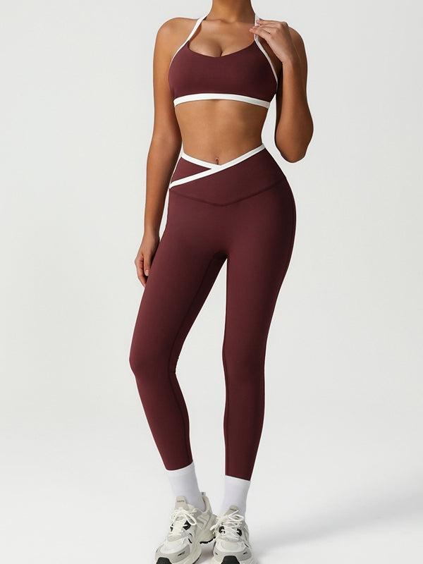BUYCO Female Fitted Contrast Color Stripe V-shape Waist Tracksuit