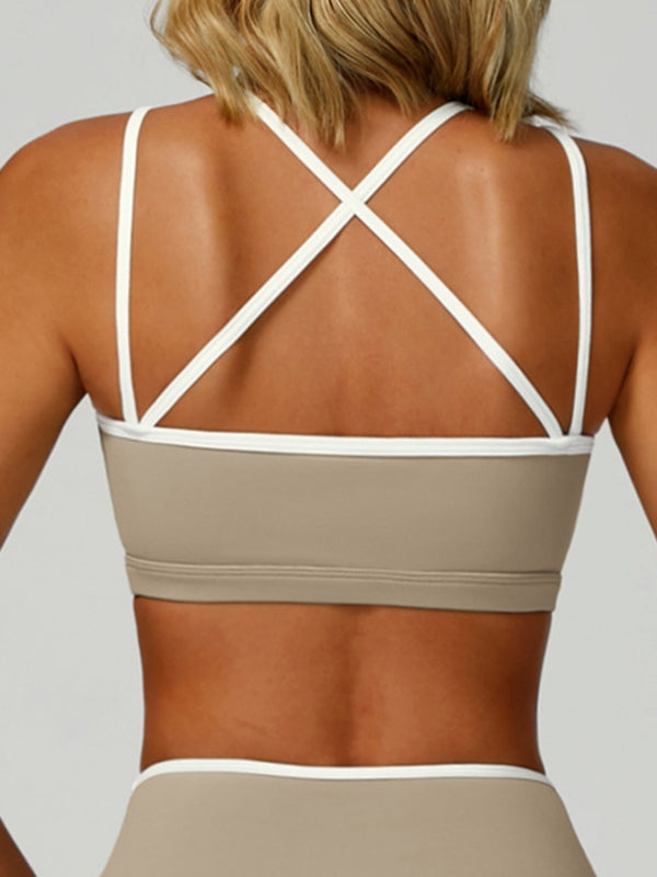 BUYCO Female Contrast Color Cross Back Sports Bras