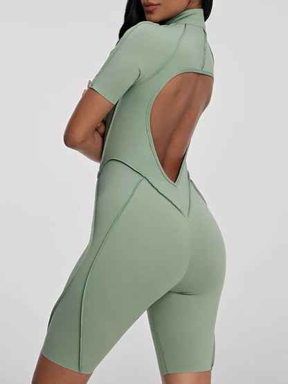 BUYCO Female Fitted Backless Zipper Ruched Back Jumpsuit